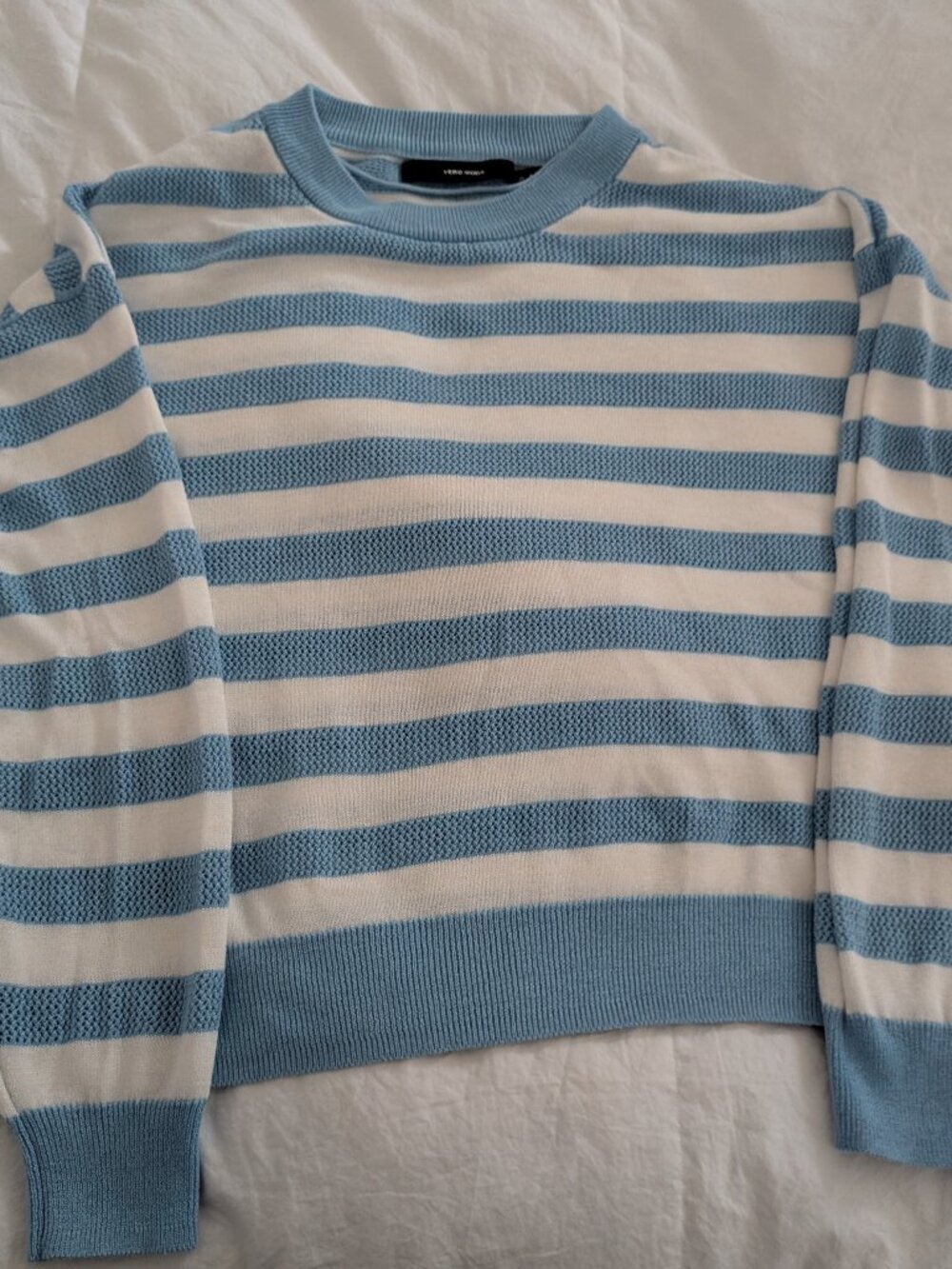 Blue and white striped light sweater. Summery to  wear with jeans & sneaker